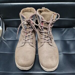 Rock & Candy Boots Womens 9.5 Brown Tavina Lace Up Fleece Lining Casual Faux Fur